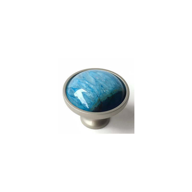 Mushroom Knob, Satin Nickel/Blue