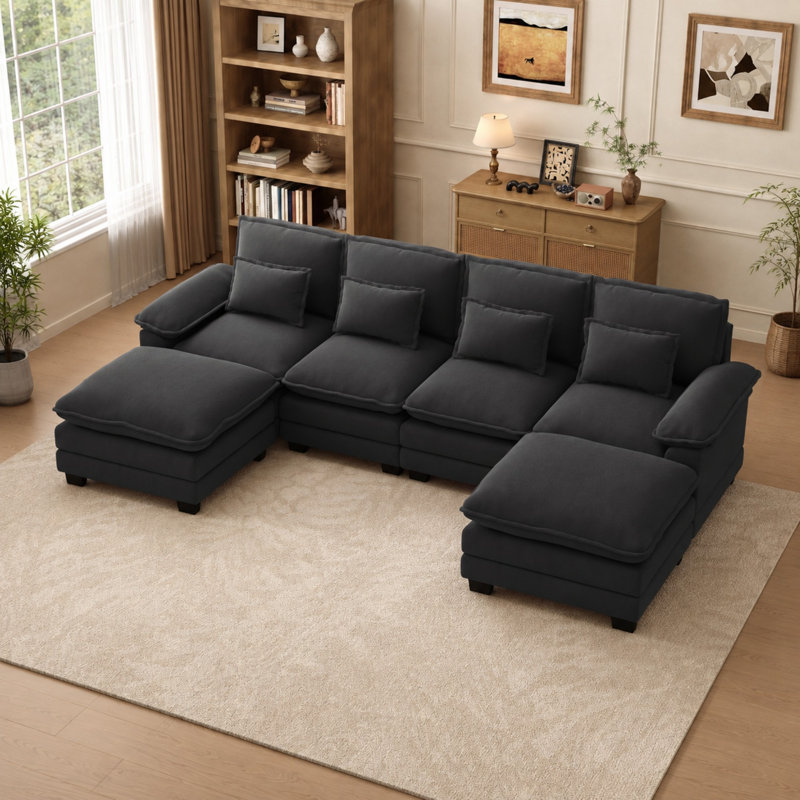 Canapé modulaire en chenille de 116 po en U avec repose-pieds double 116 po, Grey