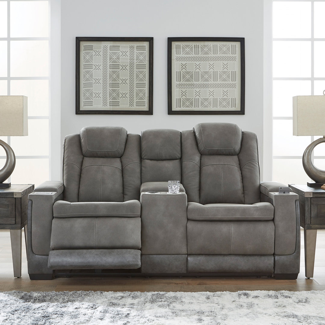 Leonardo 75" Faux Leather Pillow Top Arm Reclining Loveseat Ebern Designs Leg 