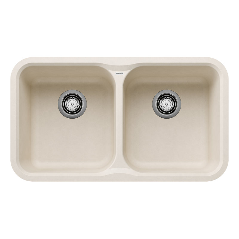 Évier de cuisine à double cuve en granite Vision, Blanc doux
