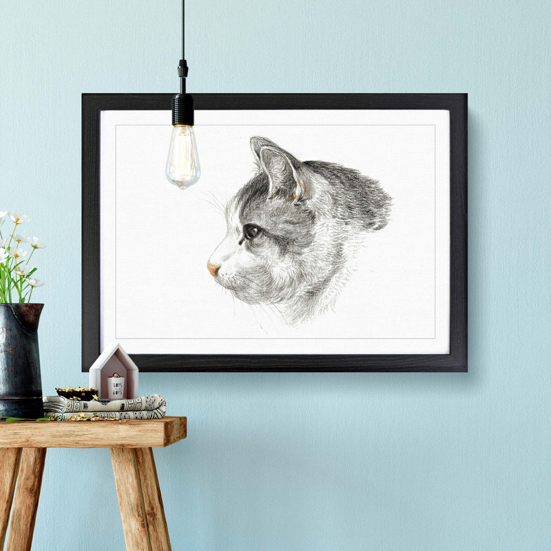 Portrait of a Cat by Jean Bernard - Picture Frame Drawing Print, Black Framed, 27cm H x 36cm W x 2cm D