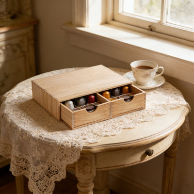 Tiroir de rangement en bois K-Cup et doseur de café, support de comptoir à 2 tiroirs pour capsules de café, sachets de thé et accessoires de cuisine, fabrication en bois massif durable