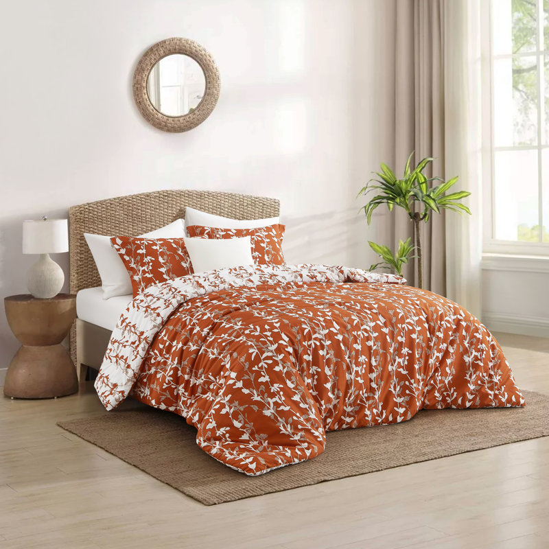  Marilla 3 Piece Terracotta  Floral Comforter Set, Terracotta, Full Comforter + 2 Shams