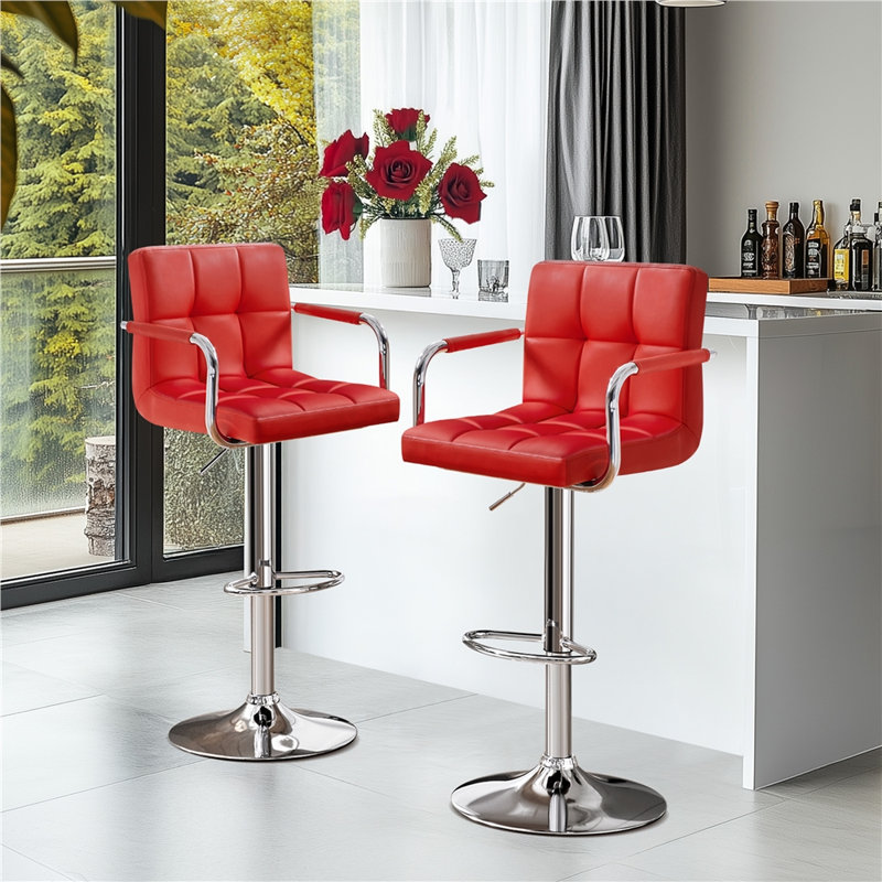 Pete Swivel Upholstered Adjustable Height Counter Stool with Metal Frame, Red