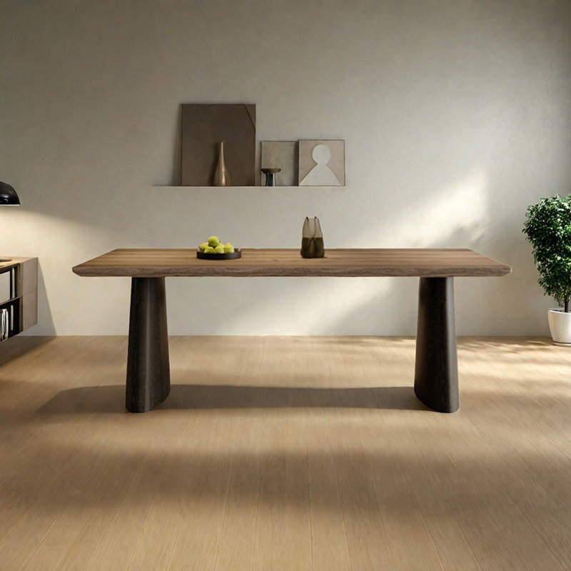 Table épaisse à bords arrondis et pieds en bois, H 29,5 po x L 70,9 po x l 31,5 po