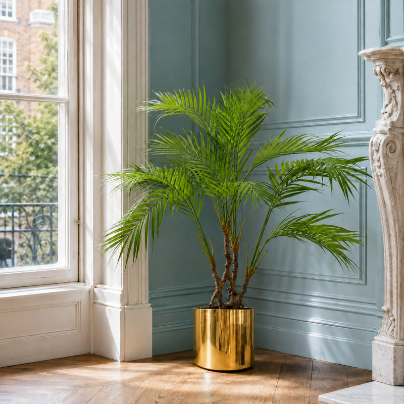 90cm Faux Palm Tree in Metal Planter, Gold
