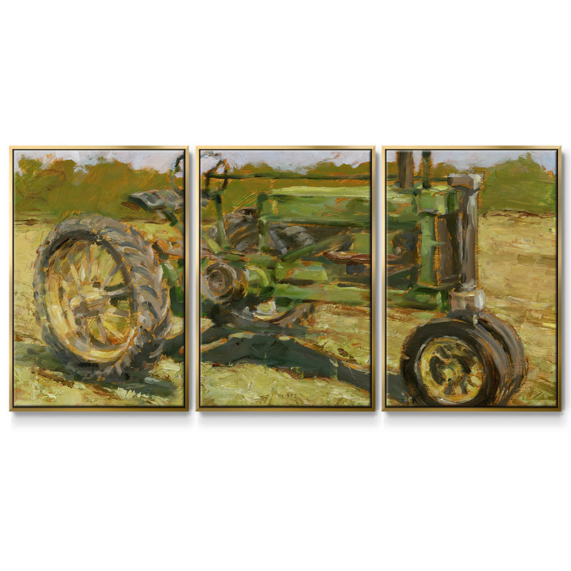 " Rustic Tractors I " 3 - Pieces, 40" H x 78" W x 2" D, Gold