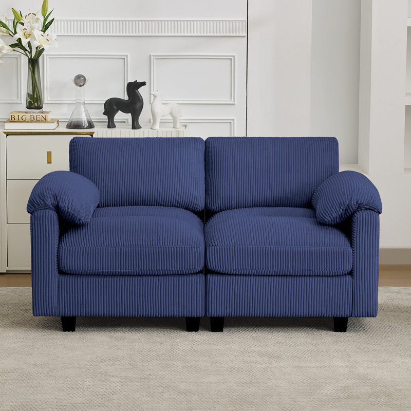 Causeuse 2 places avec accoudoirs coussinés, canapé en velours côtelé à assise profonde Cloud Couch, Bleu