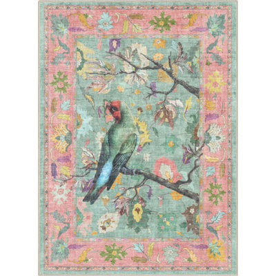Shanea Botanical Birds Ushak Multi Modern Floral Flat-Pile Rug
