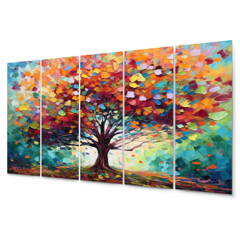 Coral Oak Tree At The Farm I - Landscape Trees Metal Wall Décor Set