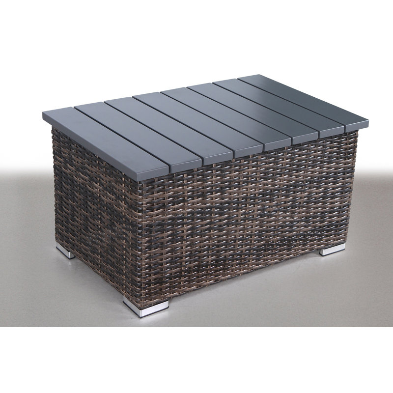 Table basse en osier brun avec plateau en aluminium entièrement assemblé