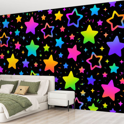 Papier peint adhésif autocollant, étoiles de néon brillantes, sans soudure, autocollant, amovible, papier contact mural pour salon, chambre à coucher H 69 po x l 96 po