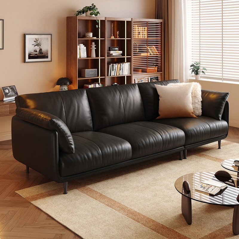 Coussin modulaire en cuir véritable, Noir, H 35,04 po x l 102,36 po x P 35,43 po