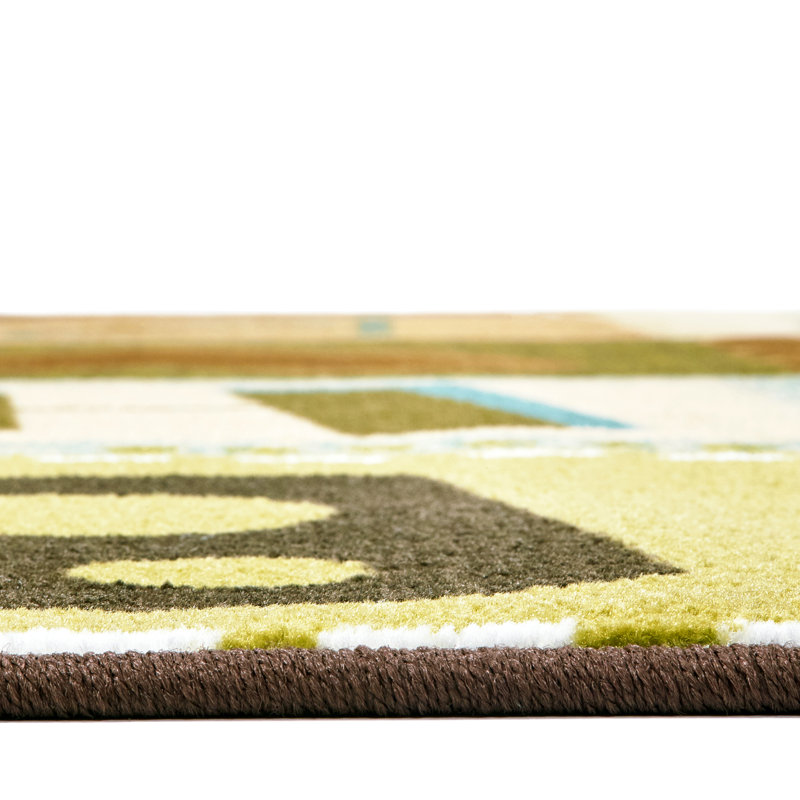Alphabet Blocks Brown and Green Tufted Synthetic Kids Rug 4' x 6'