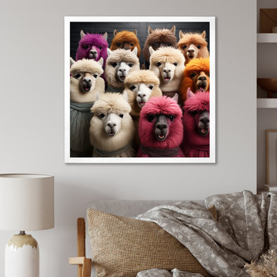 Cheerful Alpaca Family Portrait II - Boho Tiles, art mural