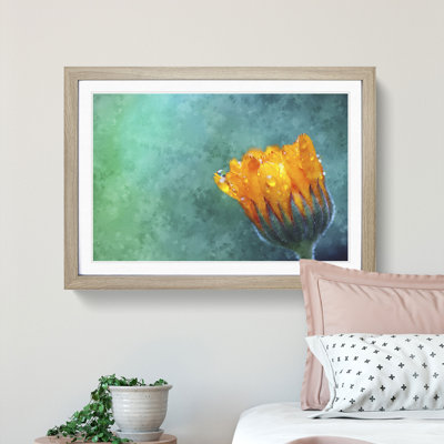 Blooming Orange Magnolia Flower Painting 1 Piece Single Picture Frame Wall Art on MDF