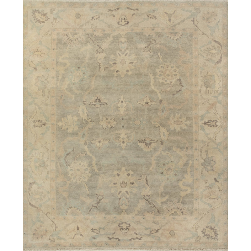 Tapis oriental argent / gris en laine noué à la main Oriental, Rectangle de 10 pi x 14 pi