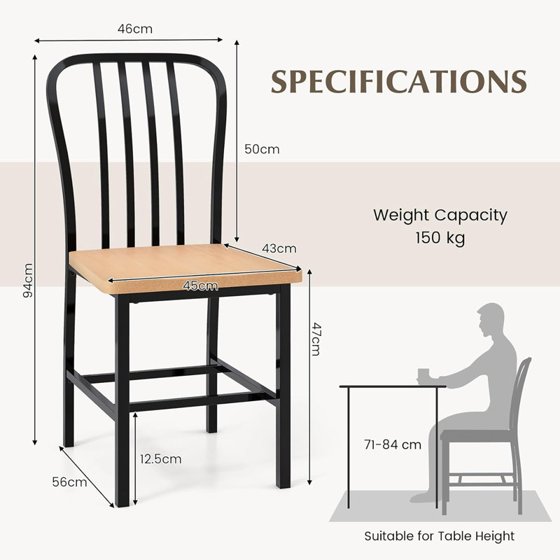 47cm H Metal Slat Back Parsons Chair, Black