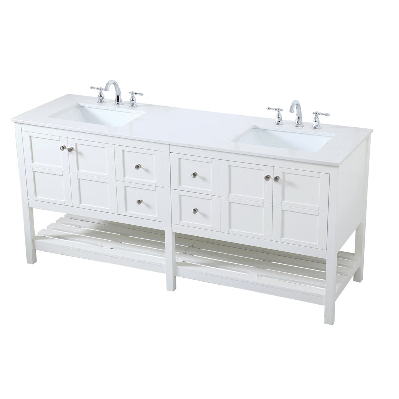 Elena 72'' Double Bathroom Vanity with Engineered Marble Top, White