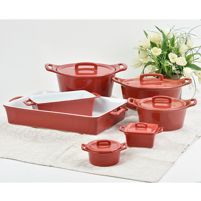 Casserole ronde en grès avec couvercle Omniware, Rouge, Grand