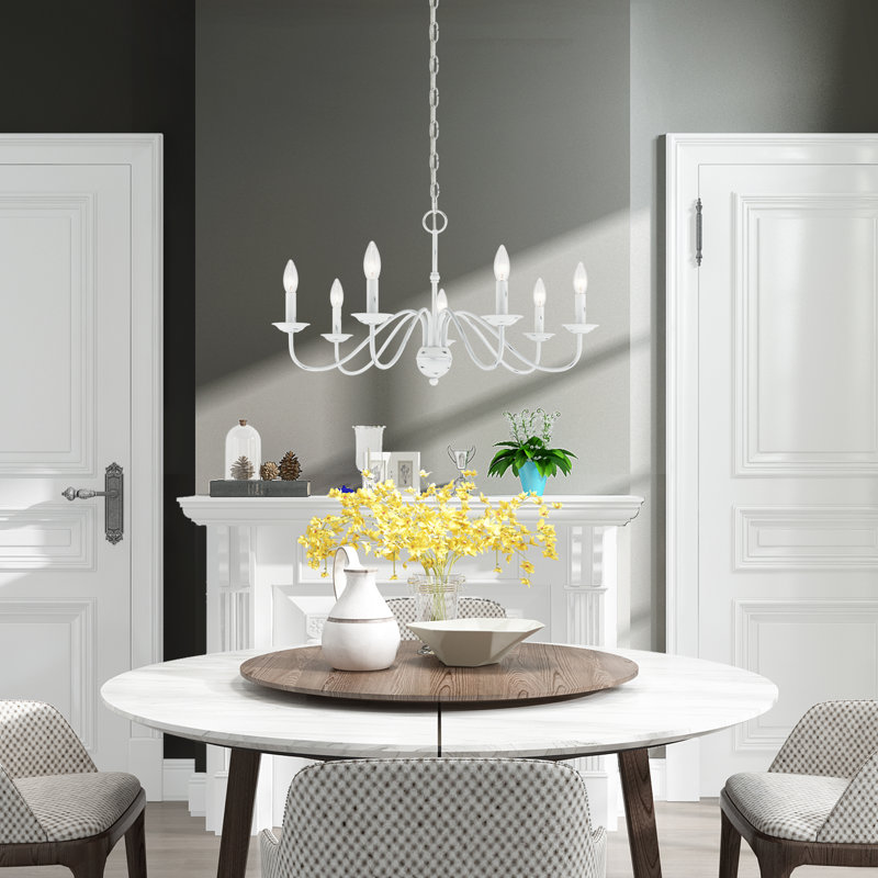 Seiling 7 - Light Steel Dimmable Chandelier, Antique White
