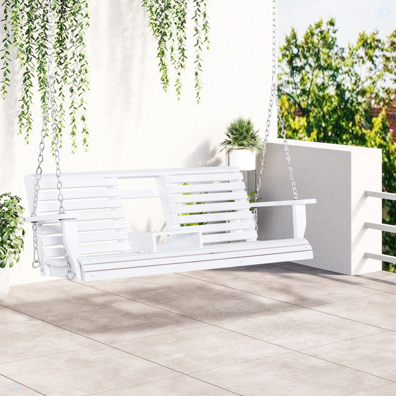 Balancelle de patio en bois 3 places avec table basse pliante Outsunny