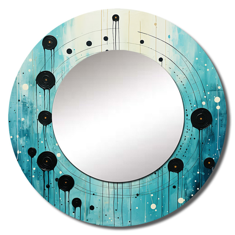 Sarcelle et noir Minimalisme lune III - miroir unique minimaliste, grand miroir mural rond moderne, impression d'art en métal