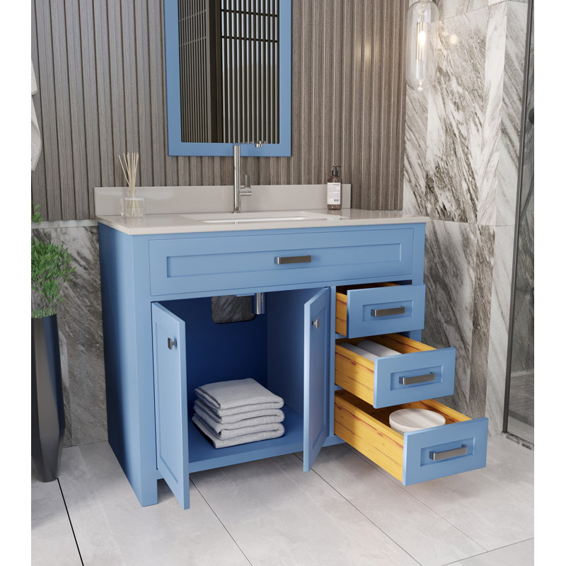 Ensemble de meuble-lavabo simple l 41,3 po avec miroir Clementie, Bleu