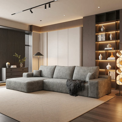 108" Modular Sectional Sofa For Living Room Modern L-Shape Cloud Couch Compression Upholstered Corduroy Fabric Deep Seat With Chaise