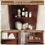 Armoire de coin de 71,3 po de hauteur, armoire de rangement Mid-Century avec portes en verre et tablette réglable, rangement pour salle de bain avec 3 tablettes ouvertes, économiseur d'espace pour la salle de bain, le salon, la cuisine, noyer rouge