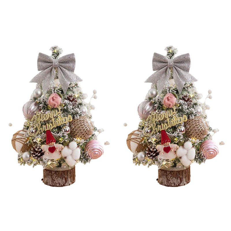 Mini-arbre de Noël 2 pièces, arbre de Noël artificiel de table de 18 pouces, petit arbre de Noël enneigé avec boules de Noël pour décoration intérieure