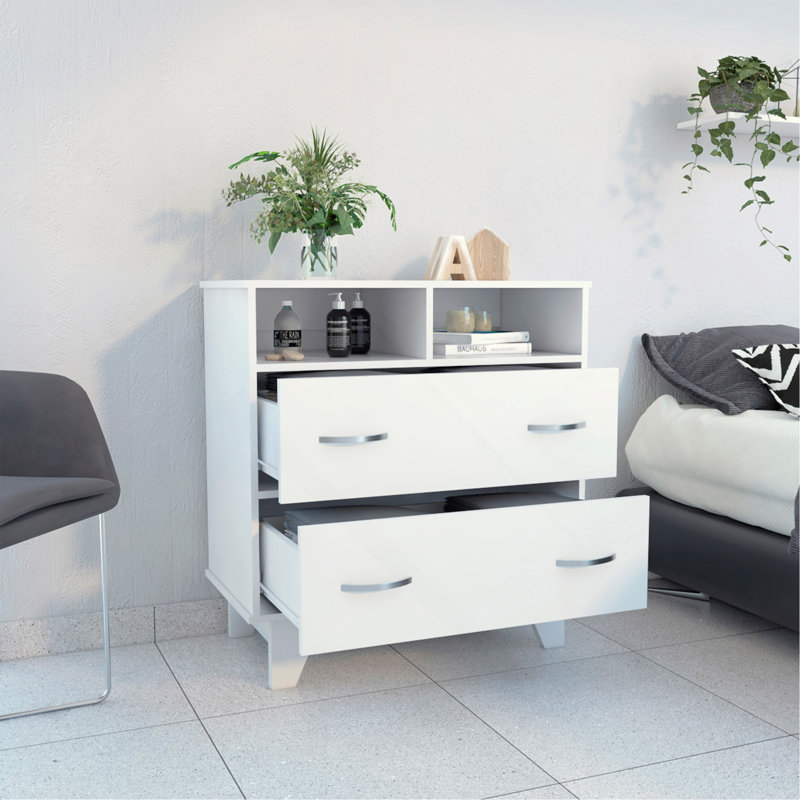 Commode 2 tiroirs Aaron, Blanc