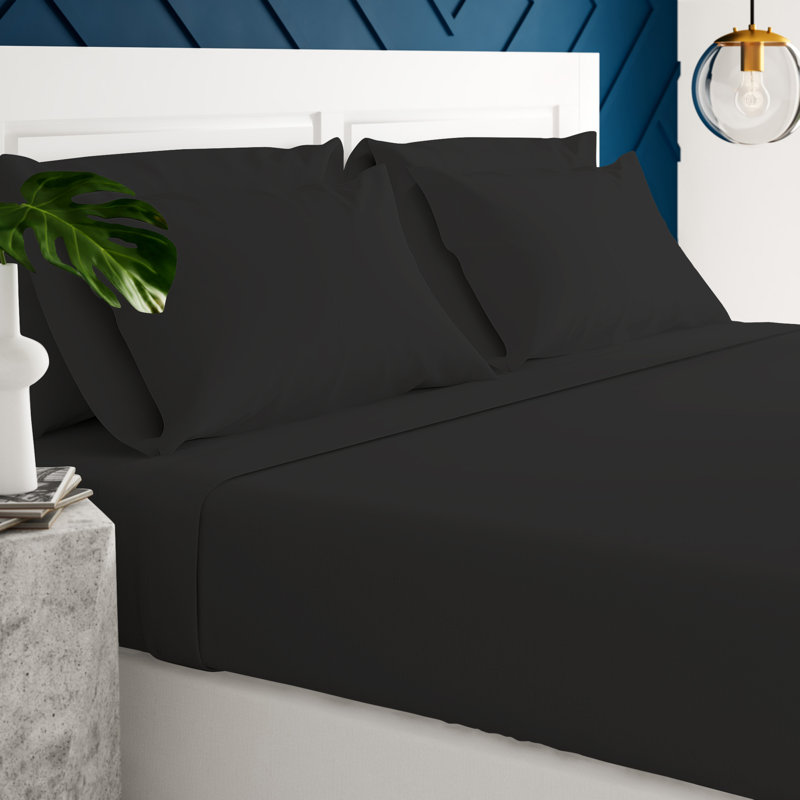 Luxury Hotel Microfiber Sheet Set, King Sheet Set + Fitted Sheet + 2 Pillowcases, Black