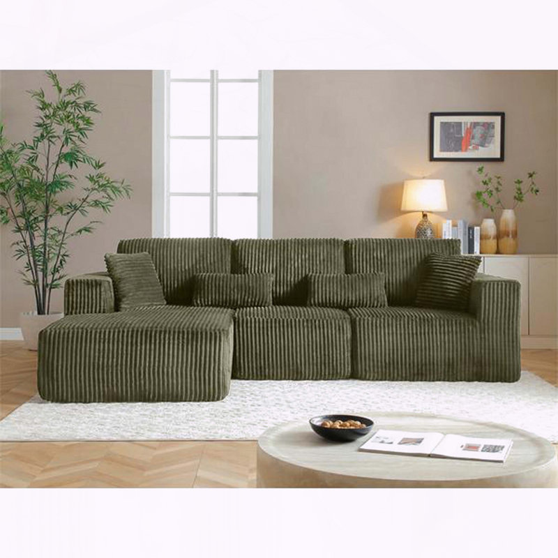 Canapé modulaire combiné nuage avec velours côtelé, assise profonde et méridienne - sans assemblage, Vert
