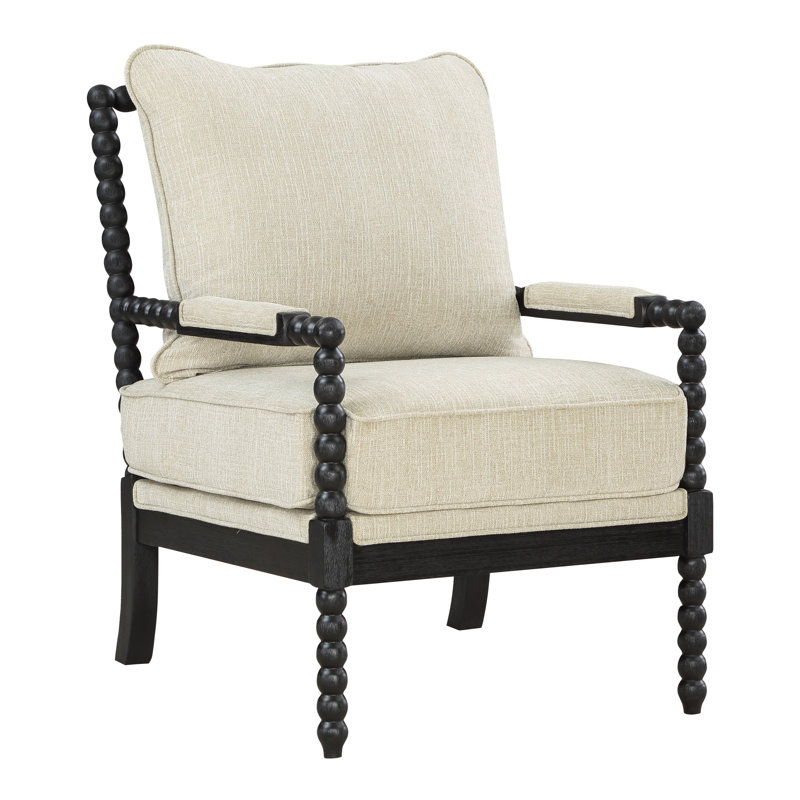 Fletcher 26.75" Wide Armchair, Linen White 100% Polyester, Black
