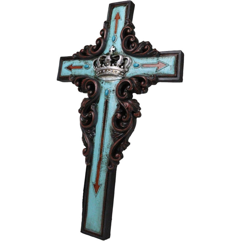 Rustique, faux bois, turquoise, flèches à volutes florales et couronne murale