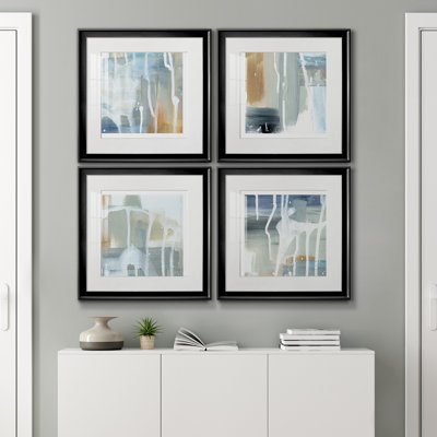 Weather I - Matted and Framed Under Acrylic Glass, Set of 4, Large Living Room Wall Art
