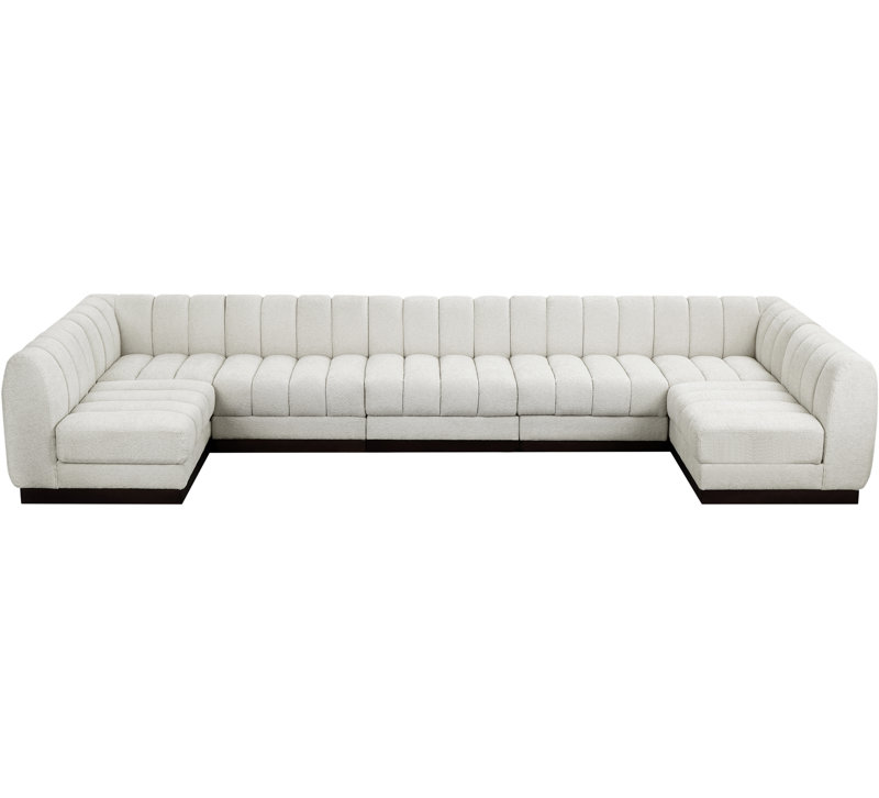 Canapé modulaire rembourré 7 pièces Quinn, Tissu chenille crème