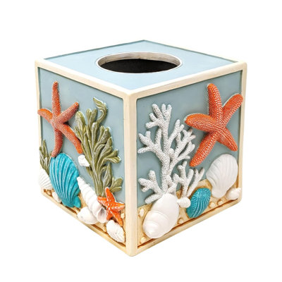 Resin Coastal Ocean-Inspired Tissue Box Cover 3D Seashell and Starfish Decorative Holder