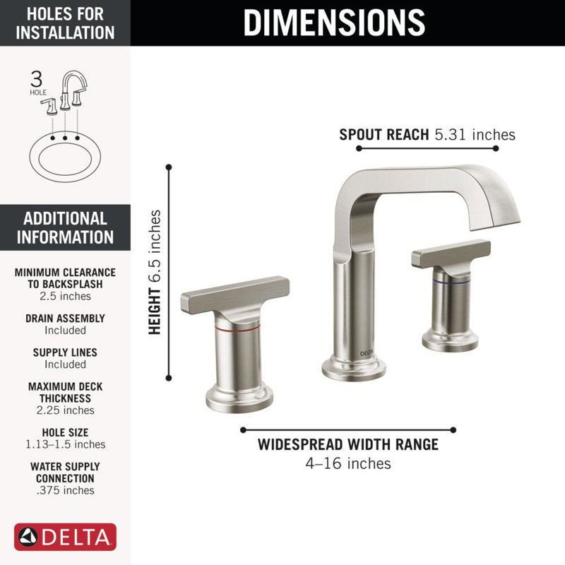 Robinet de salle de bain surdimensionné à 3 trous Tetra, robinet de lavabo à 2 poignées avec bonde, Chrome Lumicoat