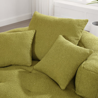 Fauteuil-lit moelleux, éponge en chenille simple pour chambre à coucher et salle de projection, olive, aucun assemblage requis, revêtement lavable, rembourrage haute résilience, forme peu encombrante, 3 coussins assortis,