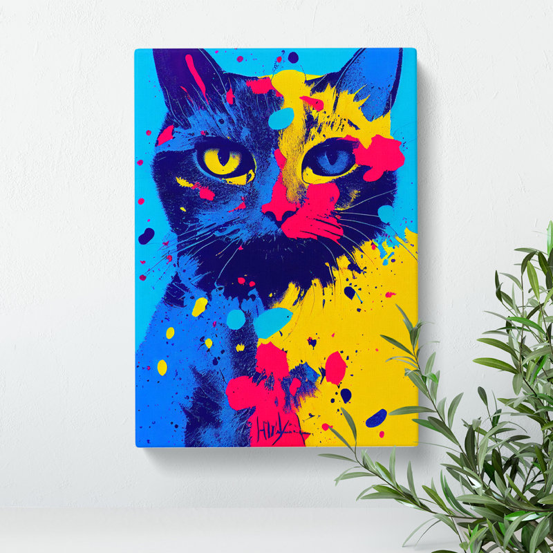 Paint Splat Cat No.1 - Wrapped Canvas, 50cm H x 35cm W x 3cm D