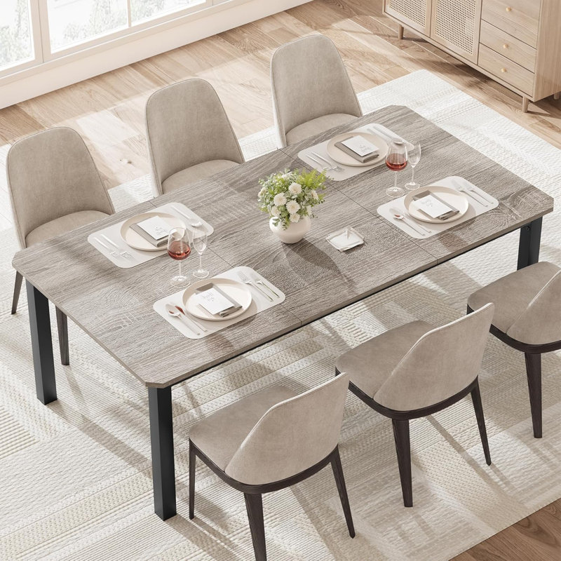 78'' Long Kitchen Table For 4-6, Wood Dining Room Table, Large Rectangular Dinner Tables, Grey