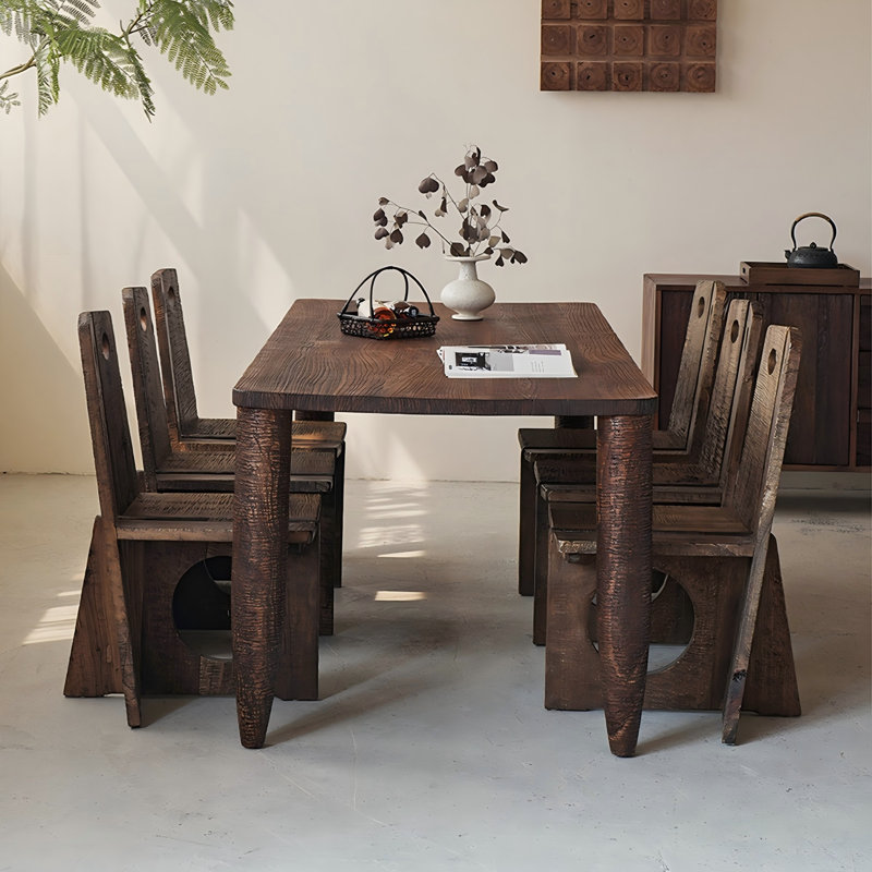 Solid Wood Elm Wood brown Dining Table, 29.53"H x 77.95"L x 34.65"W