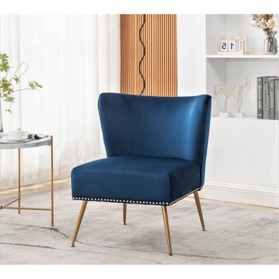 Fauteuil d'appoint en tissu imprimé, fauteuil de chambre sans accoudoirs avec pieds en métal, fauteuil d'appoint rembourré moderne pour le salon, la chambre et les petits espaces