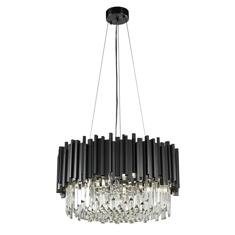 Jeanenne Frame Chandelier with Crystals Accents, Black, 11.8" H x 22" W x 22" D