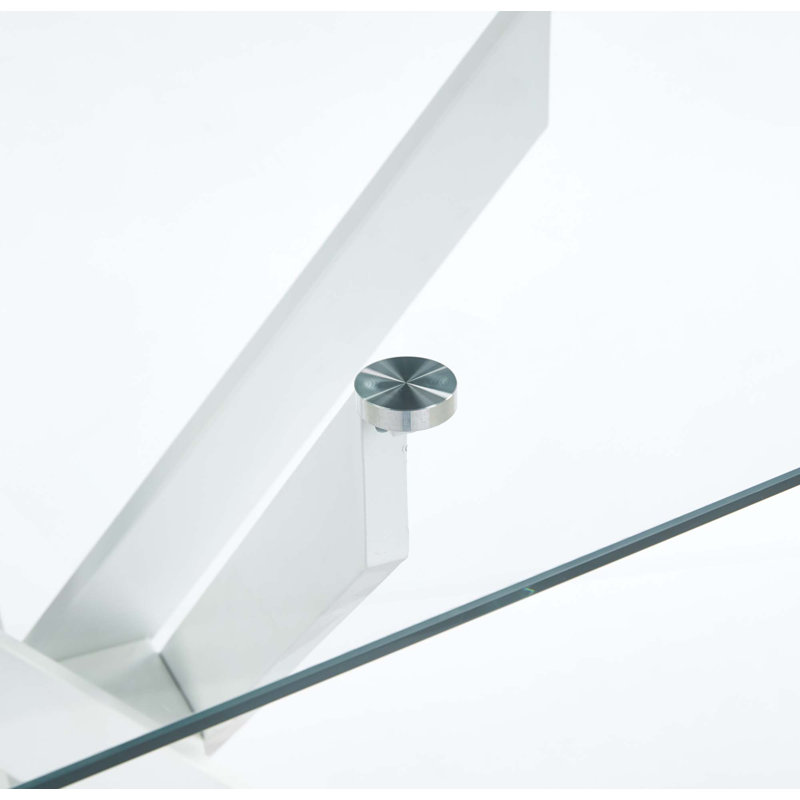 Dining Table with Glass Top, White