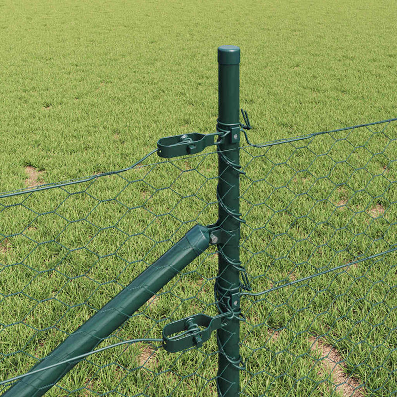 Vidaxl Fence With Posts PVC-Coated Steel, Green, 50cm H x 2500cm W x 3.2cm D