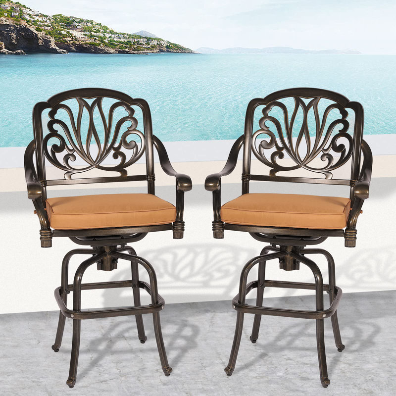 Tabouret de bar 45,8 po avec coussin, Bronze foncé, Kaki