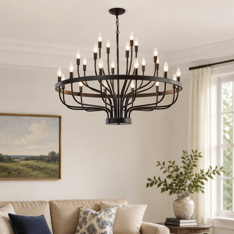 Luminaire de style lustre industriel rétro style chandelier noir industriel à 24 lumières